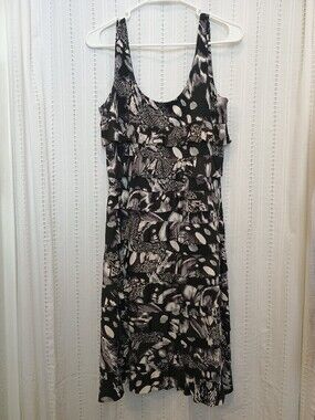 Tango Mango Black White Abstract Animal Print Tiered Ruffle Dress - Medium